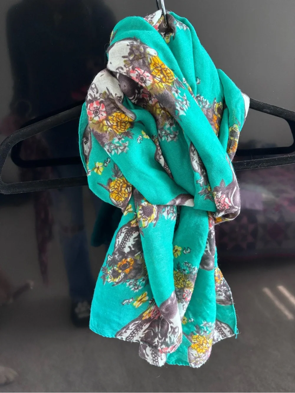 Floral Skull Print Teal Women's Scarf
